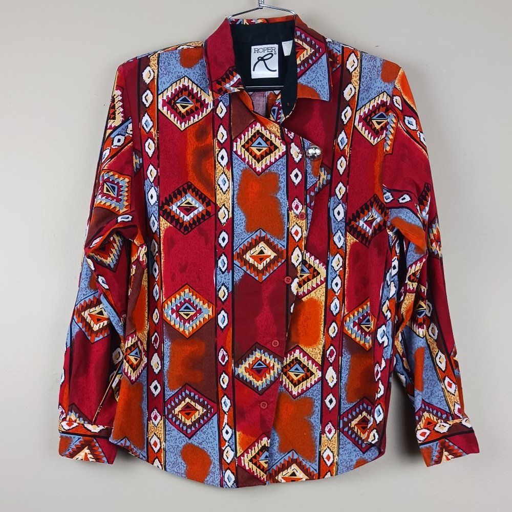ROPER| Vintage Roper Azec Earthy Western Southwestern Rodeo Button Down Shirt